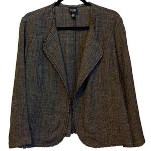 Eileen Fisher Raw Fringe Hem Open Front Italian Linen Jacket, Petite Large
